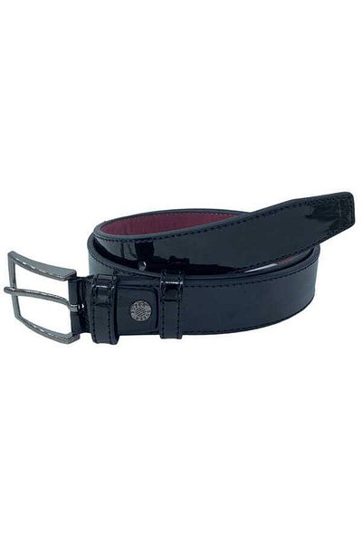 Süzer Deri Black Patent Leather Child Size Faux Leather Plain Model 3 Cm. Waiter's Classic Belt - G90