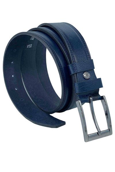 Süzer Deri Κλασική ανδρική ζώνη από γνήσιο δέρμα Navy Blue ραμμένη 3,5 cm - 305-28