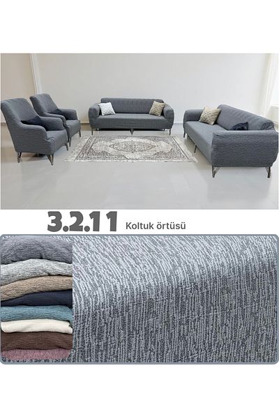 uzhanem Set cuvertură de canapea din bumbac jacquard flexibil - 3 2 1 1 Jacquard (GRI)