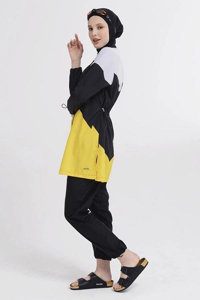 Bordomix 21226 Women's Black Color Blocked Parachute Fabric Hijab Swimsuit