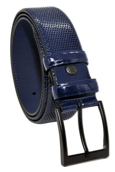 Süzer Deri Navy Blue λουστρίνι με μοτίβο από συνθετικό δέρμα 4 cm Κλασική ζώνη - 7495-68-21m