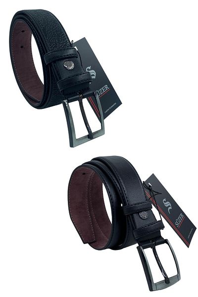Süzer Deri Set of 2 Children's Size Faux Leather 3 cm Waiter's Classic Belt - Black Plain and Patterned