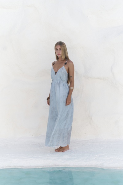 MAI STUDIOS CO. Aden Boncuk Detay Mavi Elbise