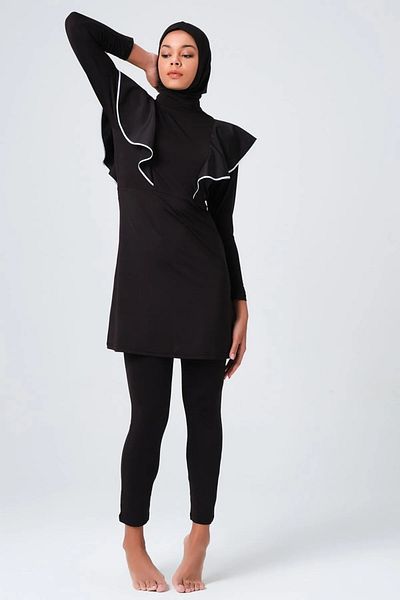 Bordomix 23698 Women's Black Ruffle Detailed Hijab Swimsuit