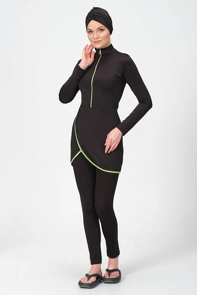 Bordomix 22663 Women's Black Double Breasted Hijab Swimsuit with Skirt