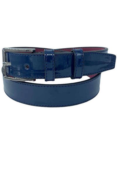 Süzer Deri Navy Blue Patent Leather Child Size Faux Leather Plain Model 3 Cm. Waiter's Classic Belt - G95