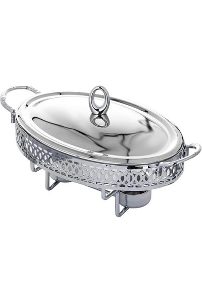 ALSAIF Oval Serving Buffet From / Transparent Glass Dish – Stainless Steel Lid, Chrome