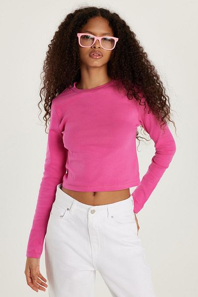 Tudors Women's Slim Fit Cotton Long Sleeve Plain Crew Neck Fuchsia Blouse