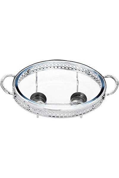 ALSAIF Oval Serving Buffet From / Transparent Glass Dish – Stainless Steel Lid, Chrome