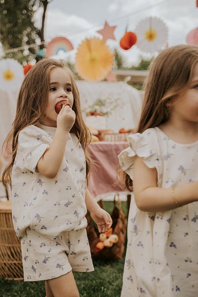 Kirazkids Blueberry Patterned 100% Cotton Girls Summer Set
