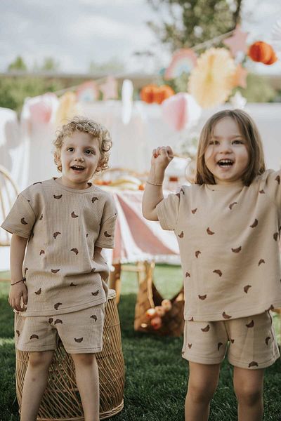 Kirazkids Croissant Patterned 100% Cotton Girls Boys Summer Set