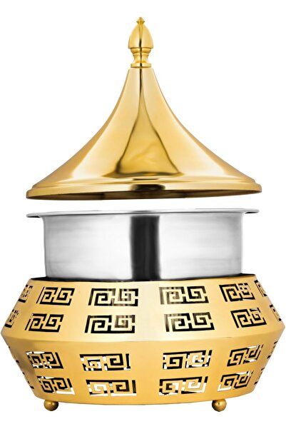 ALSAIF Round Embossed Buffet Food Warmer With Stainless Steel Lid, 4l Gold Al Saif