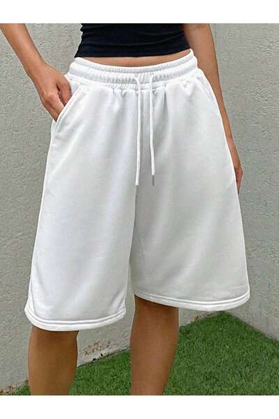 Tarzsokak Pantaloni scurți de damă, de culoare uni, cu talie elastică și șire...