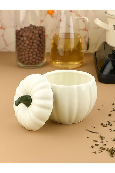 Sezka Life Ceramic White Pumpkin Sugar Bowl Presentation Bowl