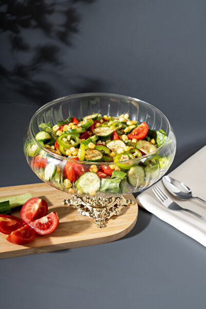 Skygo El Yapımı Ayaklı Gold Cam Salata Kasesi – Büyük Boy – Şık Sunum ve Sofra Dekoru