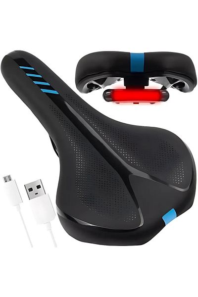 Velixo Bicycle Saddle With Reflective Taillight, 5 Led Modes, Ergonomic, Pu Foam,breathable,shock Resistant