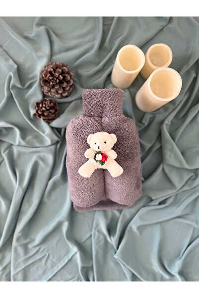 TREND COLOR Sıcak Su Torbası Beyaz Çiçekli Ayıcık Gri Renkli Welsoft Kumaş Ayak Isıtıcı 2 LT Sıcak Su Torbası