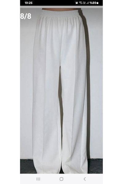 Dagü Design Women's Ribbed Elastic Waist Ecru Crepe Trousers