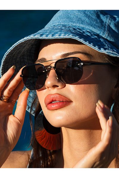 Angel Eyes Unisex Sunglasses, Rectangular Design, Gold Black Metal Frame and Black Glass Db1078/S David Bckhm