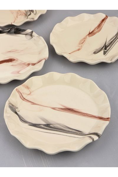 Sezka Life Ceramic 6-Piece Cake Plate Presentation Plate Marble Patterned