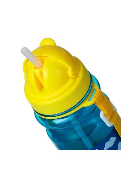 bebelyno Water Bottle with Straw, BPA-free Plastic, Blue with Dinosaur Design, 350 ml