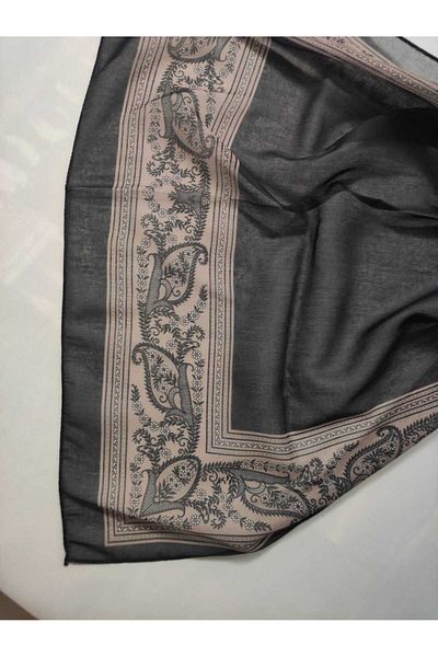 ALTUNTAŞ Women's Cotton Ethnic Patterned Shawl with Leaf Motif on the Empty Edge