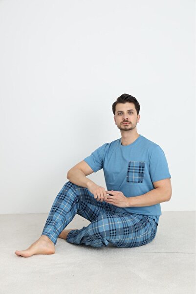 CALİA Чоловічий літній піжамний комплект з короткими рукавами та кишенями, 100% бавовна, НОВИЙ СЕЗОН