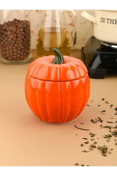 Akkoyunlu home Ceramic Orange Pumpkin Sugar Bowl Presentation Bowl