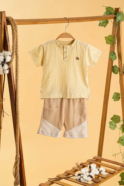bombe Baby Kids Girls Boys Beige Cotton Shorts 2-Piece Set Trend Fashion Bottom Top Set