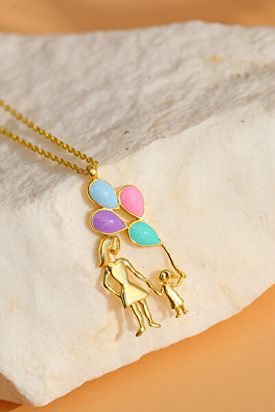 Gümüş Vadisi Kadın 925 Ayar Gümüş Lazer Mineli Anne Kız Balon Model Kolye