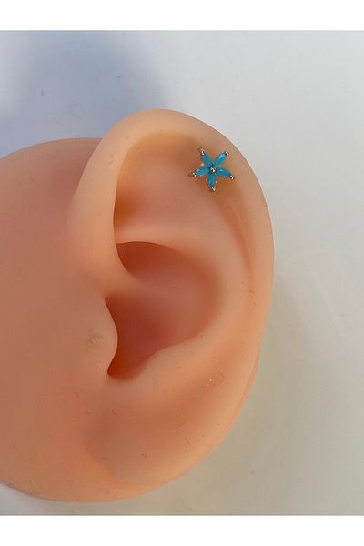 kurukafagift Steel Blue Flower Piercing Helix Tragus Cartilage Earrings 8 mm