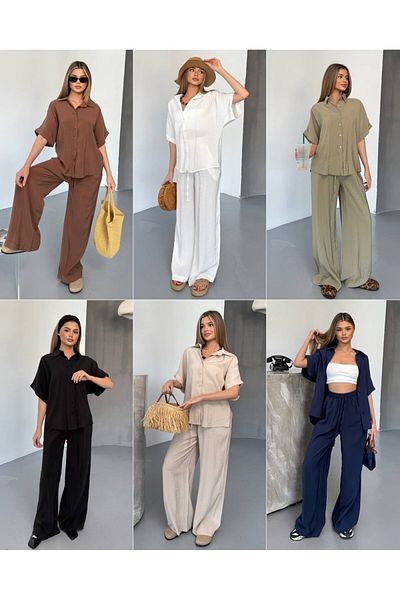 soBasic Set pantaloni largi și cămașă cu mânecă scurtă