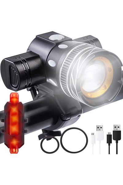 Velixo Bike Light Set Front/rear, 3 Modes, 360° Rotation, Zoom, Ipx6 Waterproof, Rechargeable
