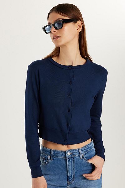 Tudors Women's Regular Fit Classic Cut Buttoned Navy Blue Cardigan