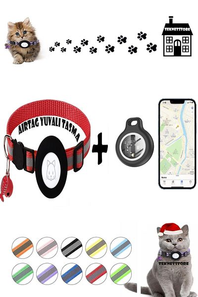 TEKNETSTORE Cat Collar with Tracker and Airtag Slot Set of 2 Ios Compatible Neck Collar Gps