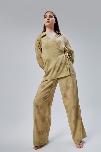 Bolivente Khaki Loose Cut Wide Leg Trousers