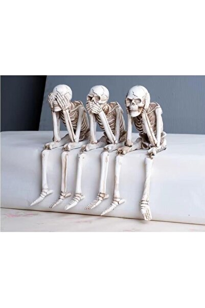 SUME Dekoratif Üçlü Oturan İskelet Biblo Seti Görmedim,Duymadım,Bilmiyorum Te...