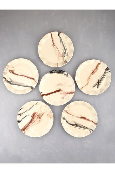 Sezka Life Ceramic 6-Piece Cake Plate Presentation Plate Marble Patterned