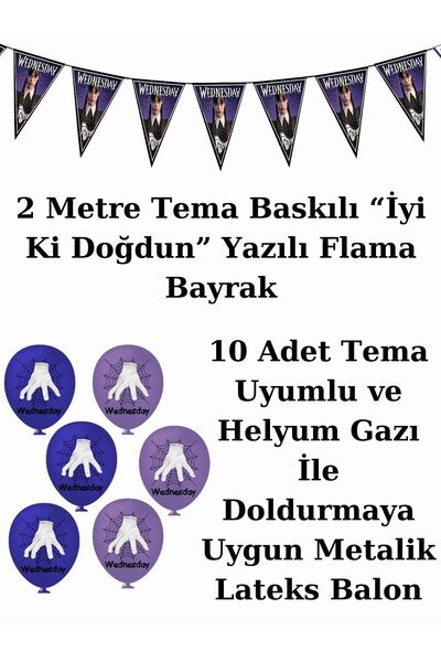WEDNESDAY Set de 8 articole pentru petrecerea de aniversare cu steag și banner Addams