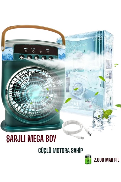 Enshall Yeni Şarjlı Büyük Xl Boy Işıklı 600ml 5 Spreyli Vantilatör Buzlu Buharlı Mini Klima Mini Fan