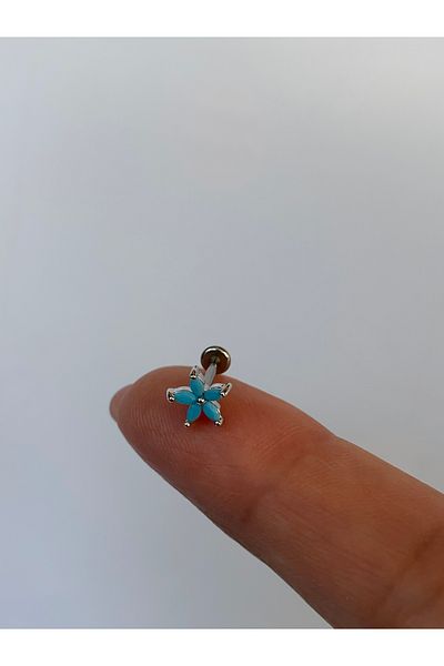 kurukafagift Steel Blue Flower Piercing Helix Tragus Cartilage Earrings 8 mm
