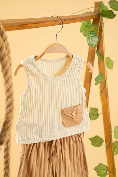 bombe Baby Kids Girls Natural Cotton Shorts 2-Piece Set Trend Fashion Bottom Top Set
