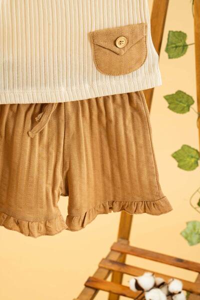 bombe Baby Kids Girls Camel Cotton Shorts 2-Piece Set Trend Fashion Bottom Top Set
