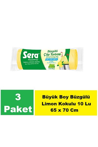 SERA Garbage Bag Drawstring Lemon Scented Large Size 10 Pieces 65 X 70 cm X 3 Packs