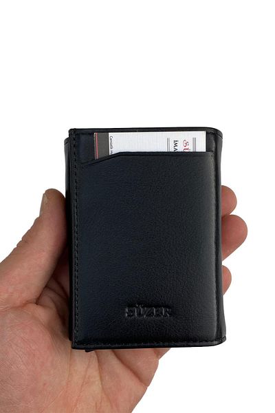 Süzer Deri Genuine Leather Black Automatic Credit Card Holder
