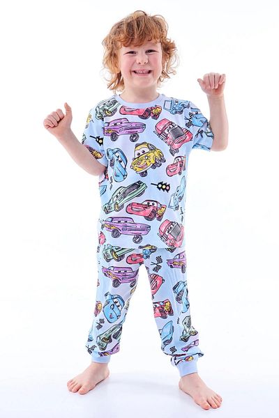 ZUZUNGA 2-Piece Blue Dinos and Color Blocks Patterned Boy's Pajama Set