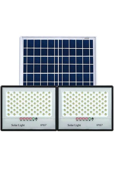 eyemazing Pack Of 2 Led Floodlights, Solar Panel, Motion Sensor, Emazing, 200 Leds, 65w, Ip67, Black
