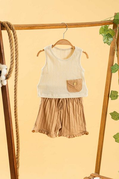 bombe Baby Kids Girls Natural Cotton Shorts 2-Piece Set Trend Fashion Bottom Top Set