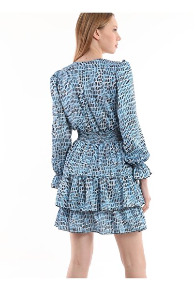 Miss Allos Elbise Mini Boy Fırfırlı Saten Kumaş Astarlı V-yaka Elbise