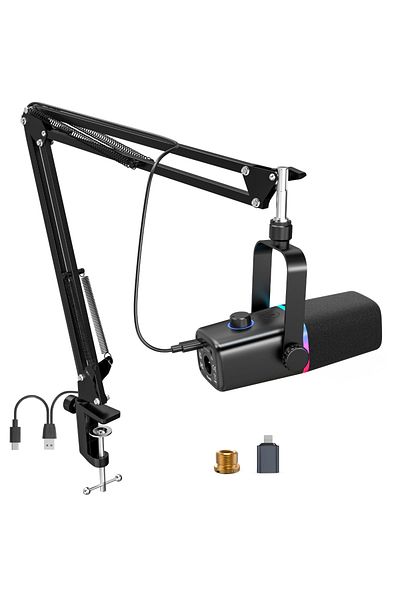 Velixo Kd8s Professional Microphone, Usb & Xlr, Cardioid, Noise Reduction, Mute, Rgb, Adjustable Arm